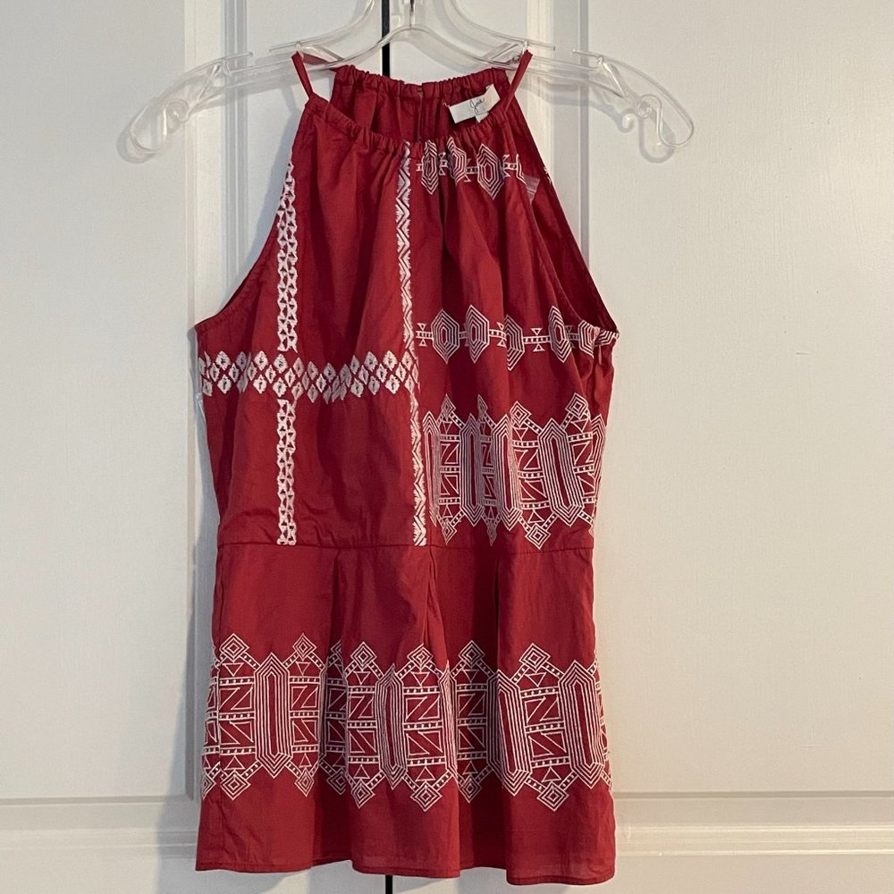 BNWT Joie Sleeveless Embroidered Tank Top (Size 0, Brick Red/White)